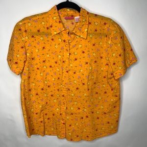 Vintage Floral Seersucker Blouse Orange Sz Medium Orange Bright